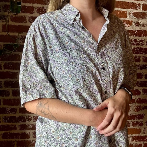 Claiborne men’s multi color retro casual button down - Picture 3 of 8